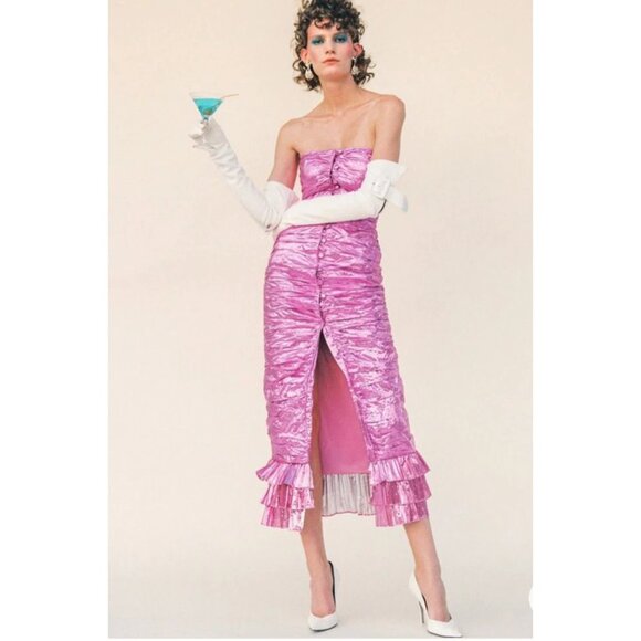 The Attico Ruched Metallic-Taffeta Midi Dress, Size 6 – NWT – $1869 - Picture 6 of 7